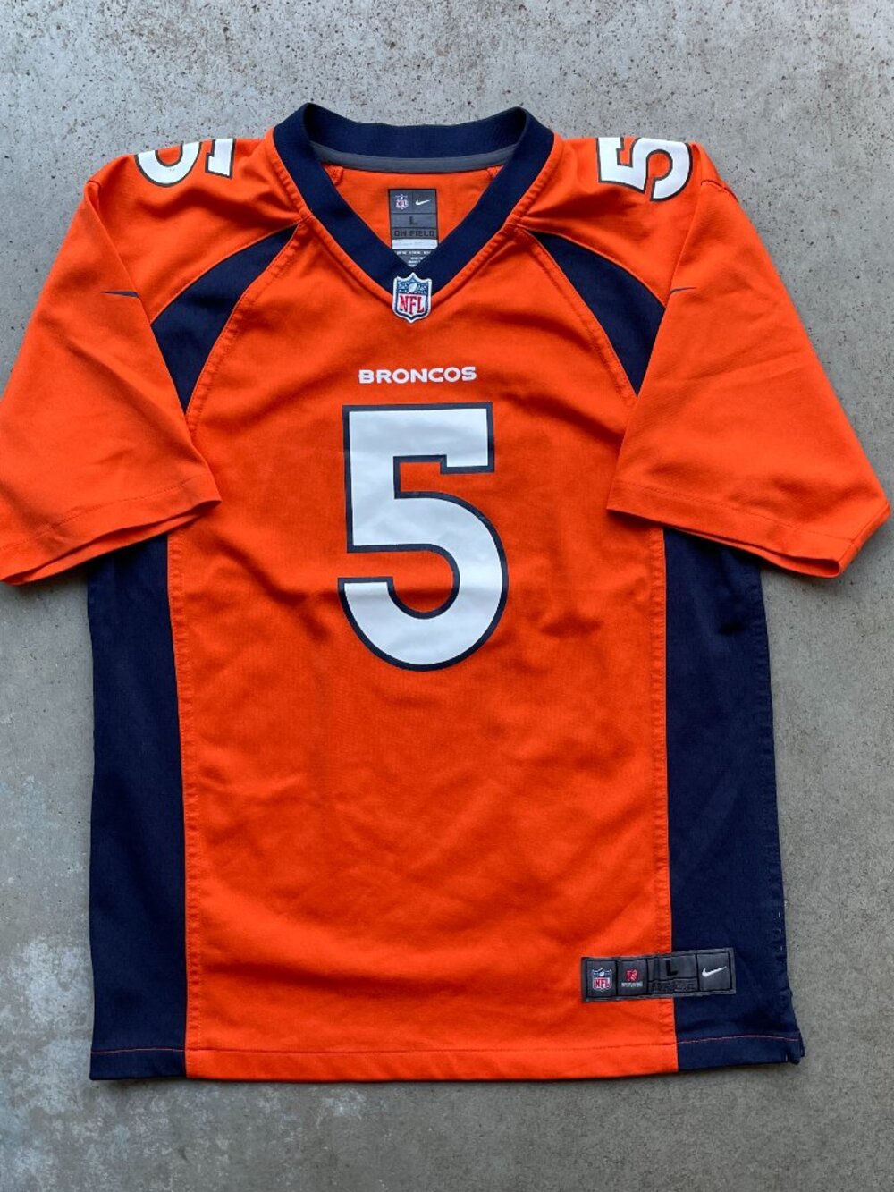 Denver Broncos Youth Football Jersey Size Large Orange Nike On Field #5 Flacco